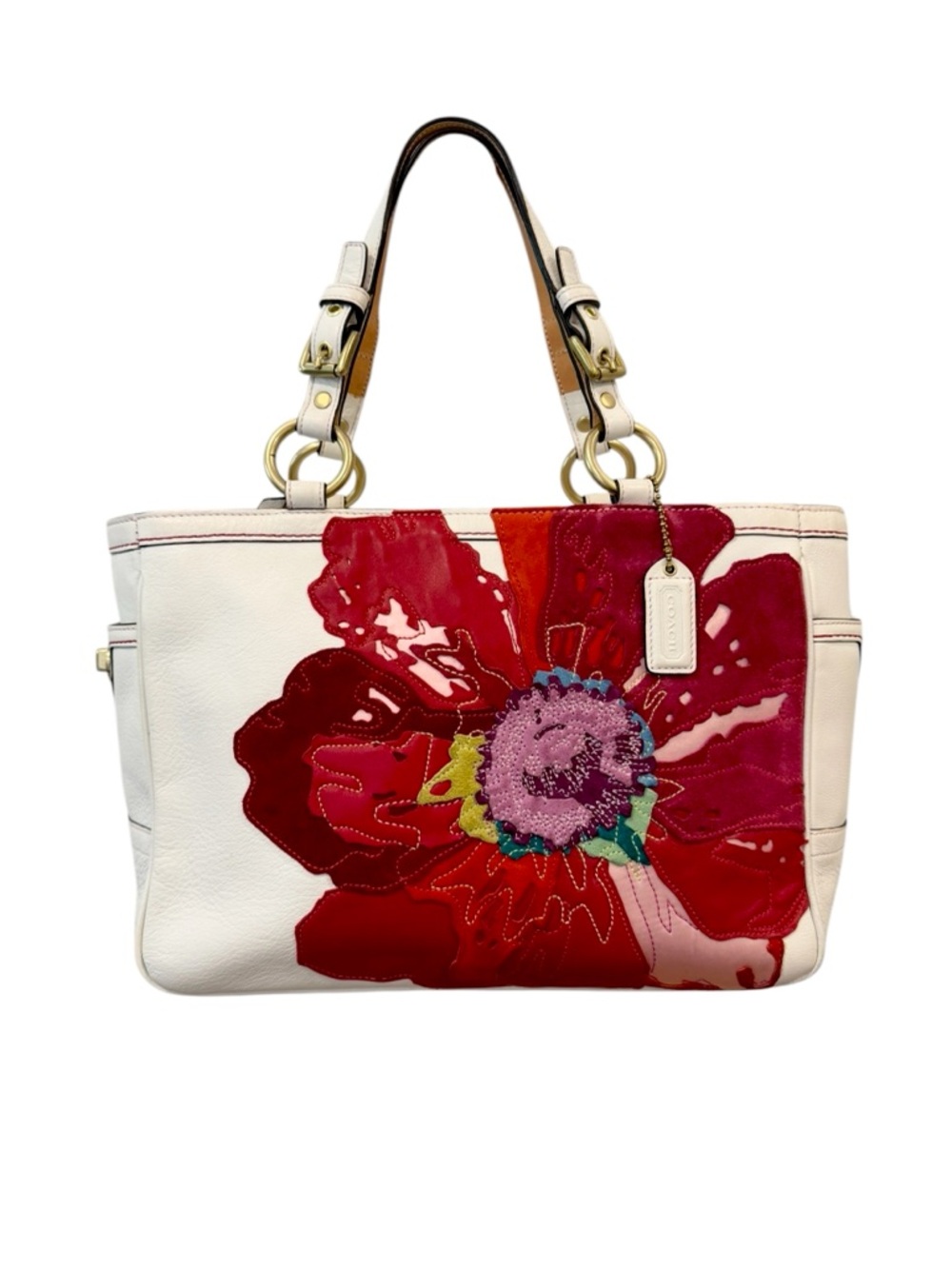 🌺Coach Poppy “Poppies for Peace” Leather Tote 9244 Floral Appliqué Bag 🌺